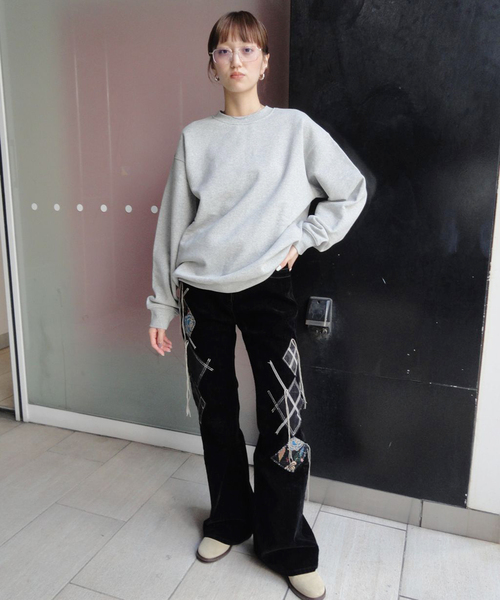 OPEN Yy（オープンワイワイ）の「【OPEN YY / オープンワイワイ】 Woven ARGYLE PATCHED BOOTSCUT PA YY254PT004（その他パンツ・レディース・ブラック・MEDIUM）」の2枚目の写真