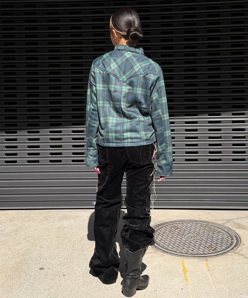 OPEN Yy（オープンワイワイ）の「【OPEN YY / オープンワイワイ】 Woven ARGYLE PATCHED BOOTSCUT PA YY254PT004（その他パンツ・レディース・ブラック・MEDIUM）」の4枚目の写真