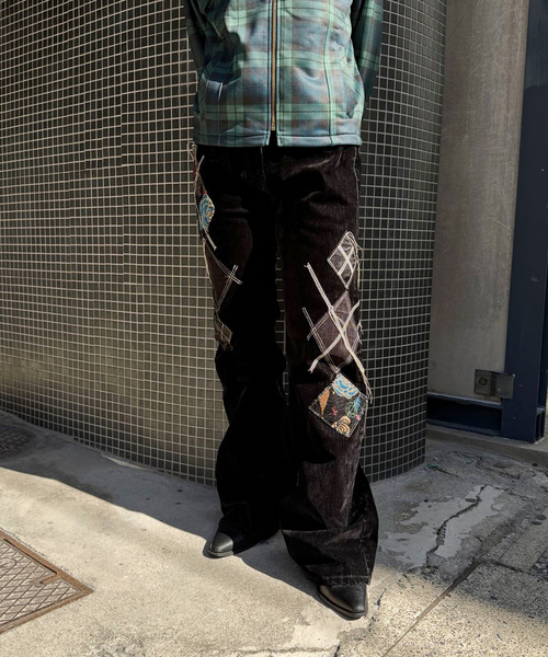 OPEN Yy（オープンワイワイ）の「【OPEN YY / オープンワイワイ】 Woven ARGYLE PATCHED BOOTSCUT PA YY254PT004（その他パンツ・レディース・ブラック・MEDIUM）」の6枚目の写真