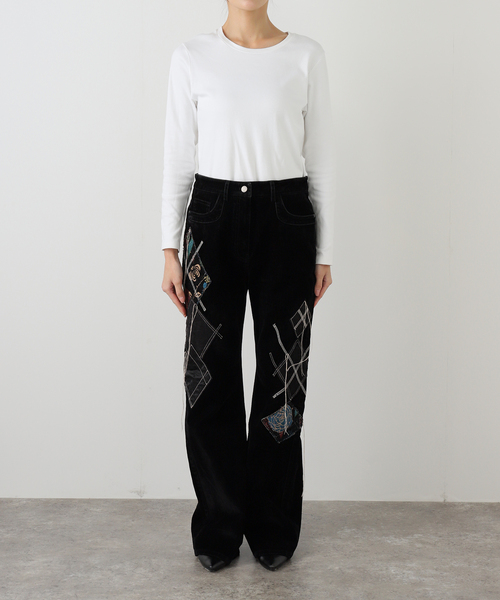 OPEN Yy（オープンワイワイ）の「【OPEN YY / オープンワイワイ】 Woven ARGYLE PATCHED BOOTSCUT PA YY254PT004（その他パンツ・レディース・ブラック・MEDIUM）」の8枚目の写真