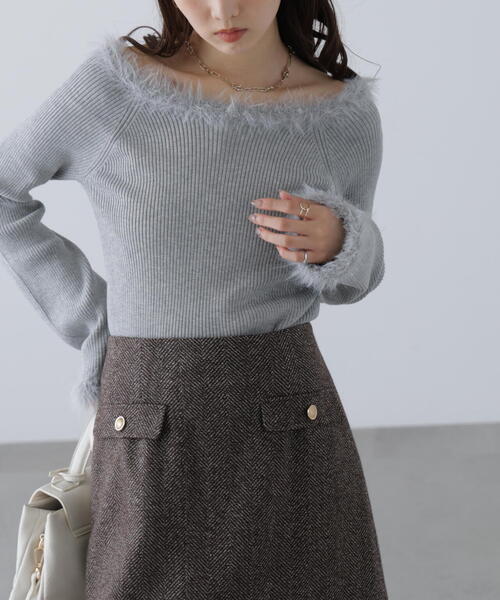 FREE'S MART(フリーズマート)の「◆フェザートリミングリブニット(ニット/セーター・レディース・ホワイト/ピンク/グレー・FREE)」の3枚目の写真