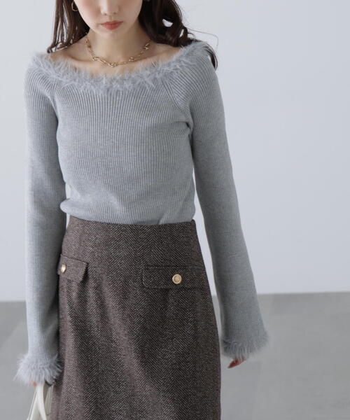 FREE'S MART(フリーズマート)の「◆フェザートリミングリブニット(ニット/セーター・レディース・ホワイト/ピンク/グレー・FREE)」の5枚目の写真