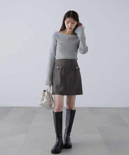 FREE'S MART(フリーズマート)の「◆フェザートリミングリブニット(ニット/セーター・レディース・ホワイト/ピンク/グレー・FREE)」の7枚目の写真