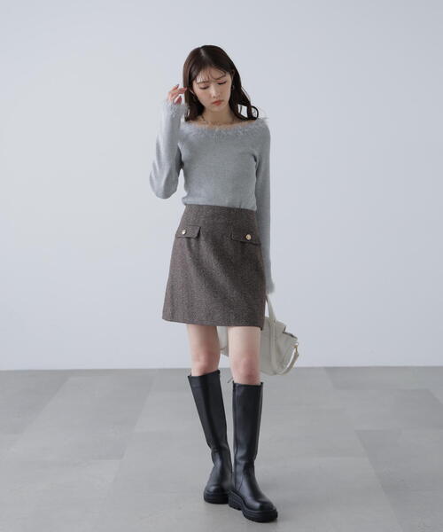 FREE'S MART(フリーズマート)の「◆フェザートリミングリブニット(ニット/セーター・レディース・ホワイト/ピンク/グレー・FREE)」の8枚目の写真