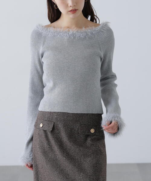 FREE'S MART(フリーズマート)の「◆フェザートリミングリブニット(ニット/セーター・レディース・ホワイト/ピンク/グレー・FREE)」の10枚目の写真