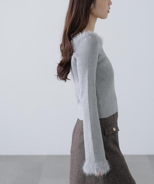 FREE'S MART(フリーズマート)の「◆フェザートリミングリブニット(ニット/セーター・レディース・ホワイト/ピンク/グレー・FREE)」の11枚目の写真