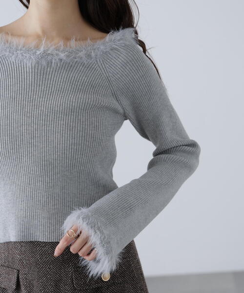 FREE'S MART(フリーズマート)の「◆フェザートリミングリブニット(ニット/セーター・レディース・ホワイト/ピンク/グレー・FREE)」の15枚目の写真