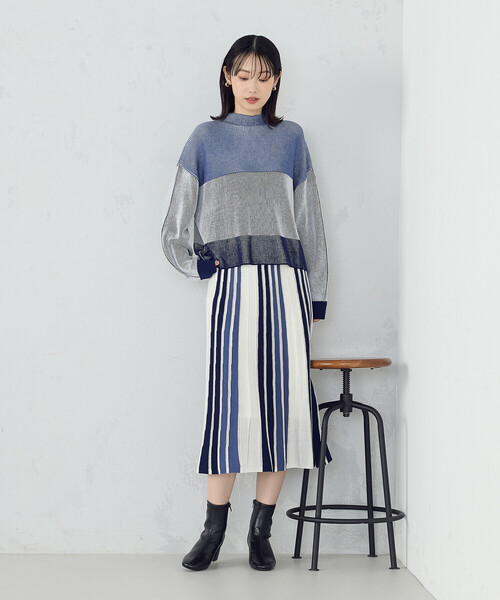 COMME CA ISM(コムサイズム)の「ストライプ柄ニット / セットアップ対応(ニット/セーター・レディース・ブルー系/グレー系・FREE)」の8枚目の写真