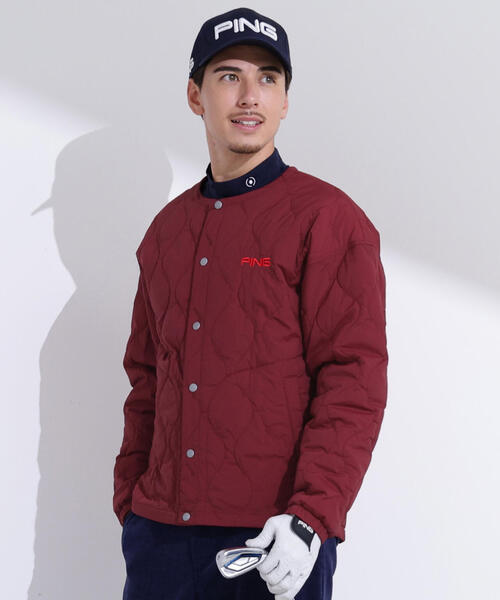 PING APPAREL】ストレッチタフタキルティングノーカラーブルゾン