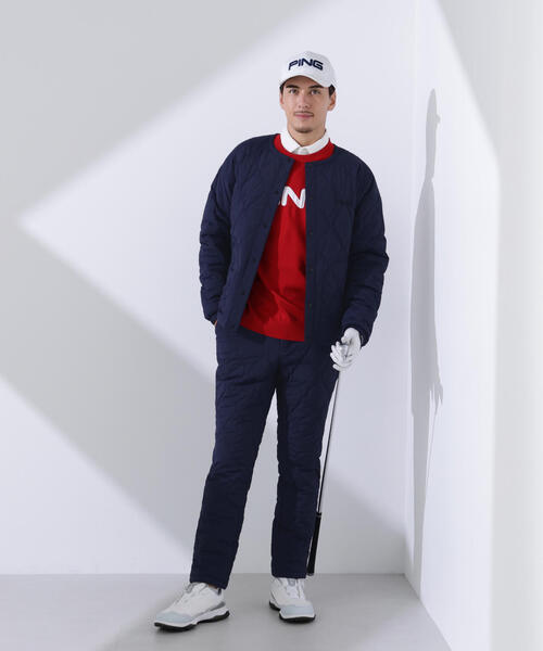 PING APPAREL】ストレッチタフタキルティングノーカラーブルゾン