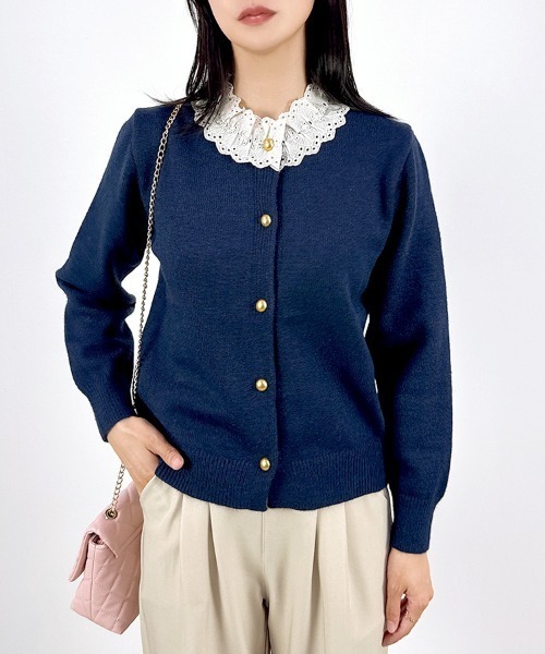 セール】【レトロフェミニン×大人かわいい】襟レースニット