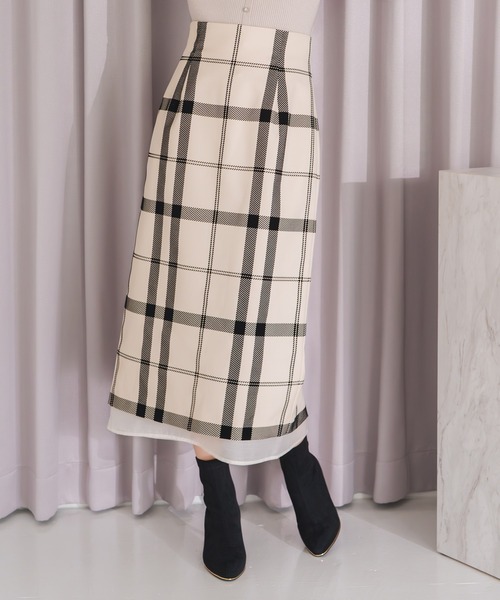 セール】2025秋冬新作 フロッキーチェックタイトスカート（スカート