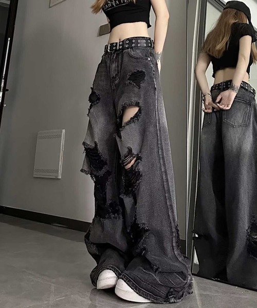 SPIGA(スピーガ)の「クラッシュワイドデニムパンツ(デニムパンツ・レディース・ブラック・SMALL/MEDIUM/LARGE/X-LARGE)」の4枚目の写真