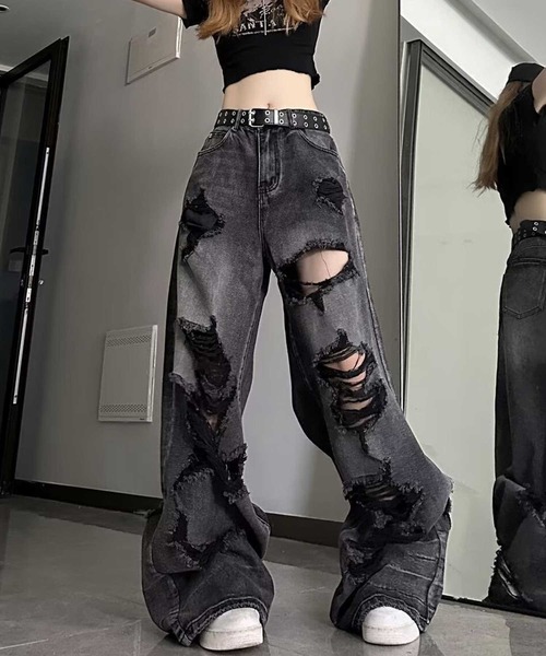 SPIGA(スピーガ)の「クラッシュワイドデニムパンツ(デニムパンツ・レディース・ブラック・SMALL/MEDIUM/LARGE/X-LARGE)」の3枚目の写真