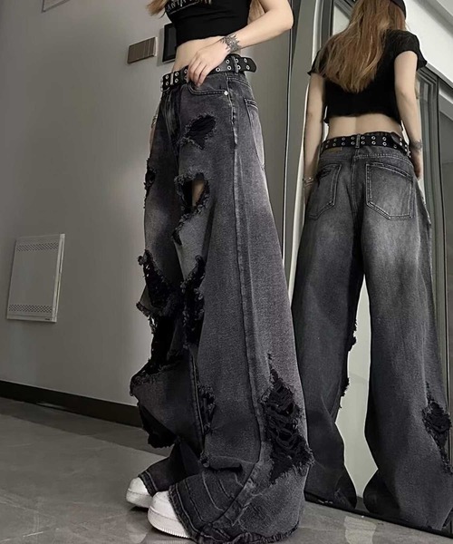 SPIGA(スピーガ)の「クラッシュワイドデニムパンツ(デニムパンツ・レディース・ブラック・SMALL/MEDIUM/LARGE/X-LARGE)」の5枚目の写真