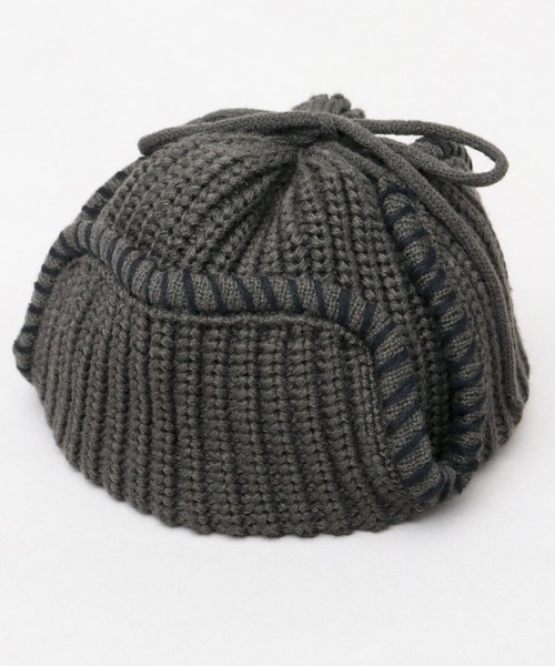 A.M.S.（エーエムエス）の「ステッチ ローゲージ ニットアビエーター ニット帽（ニットキャップ/ビーニー・レディース・グレー/ブラック/ブラウン・FREE）」の2枚目の写真