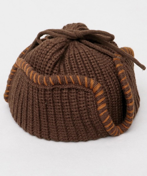 A.M.S.（エーエムエス）の「ステッチ ローゲージ ニットアビエーター ニット帽（ニットキャップ/ビーニー・レディース・グレー/ブラック/ブラウン・FREE）」の4枚目の写真