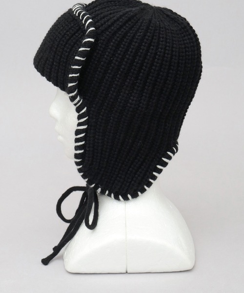 A.M.S.（エーエムエス）の「ステッチ ローゲージ ニットアビエーター ニット帽（ニットキャップ/ビーニー・レディース・グレー/ブラック/ブラウン・FREE）」の11枚目の写真