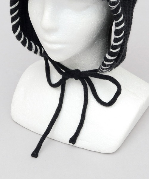 A.M.S.（エーエムエス）の「ステッチ ローゲージ ニットアビエーター ニット帽（ニットキャップ/ビーニー・レディース・グレー/ブラック/ブラウン・FREE）」の12枚目の写真