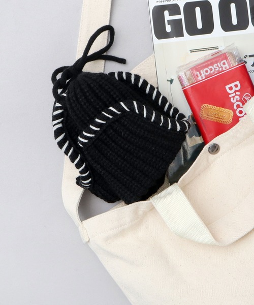 A.M.S.（エーエムエス）の「ステッチ ローゲージ ニットアビエーター ニット帽（ニットキャップ/ビーニー・レディース・グレー/ブラック/ブラウン・FREE）」の14枚目の写真