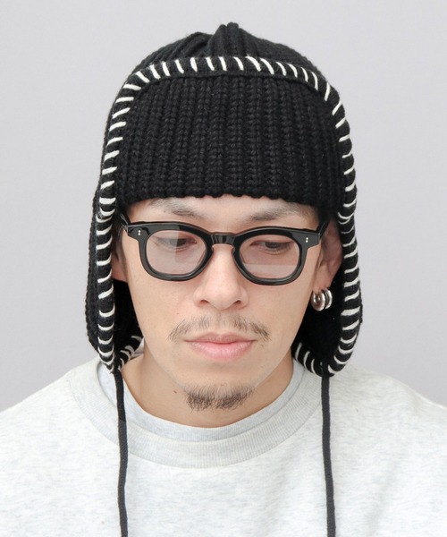 A.M.S.（エーエムエス）の「ステッチ ローゲージ ニットアビエーター ニット帽（ニットキャップ/ビーニー・レディース・グレー/ブラック/ブラウン・FREE）」の18枚目の写真