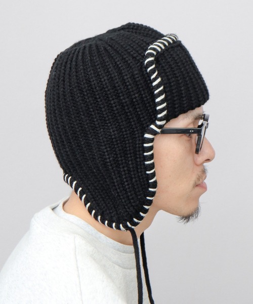A.M.S.（エーエムエス）の「ステッチ ローゲージ ニットアビエーター ニット帽（ニットキャップ/ビーニー・レディース・グレー/ブラック/ブラウン・FREE）」の19枚目の写真