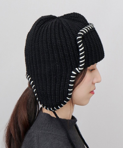 A.M.S.（エーエムエス）の「ステッチ ローゲージ ニットアビエーター ニット帽（ニットキャップ/ビーニー・レディース・グレー/ブラック/ブラウン・FREE）」の22枚目の写真