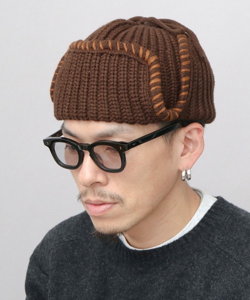 A.M.S.（エーエムエス）の「ステッチ ローゲージ ニットアビエーター ニット帽（ニットキャップ/ビーニー・レディース・グレー/ブラック/ブラウン・FREE）」の8枚目の写真