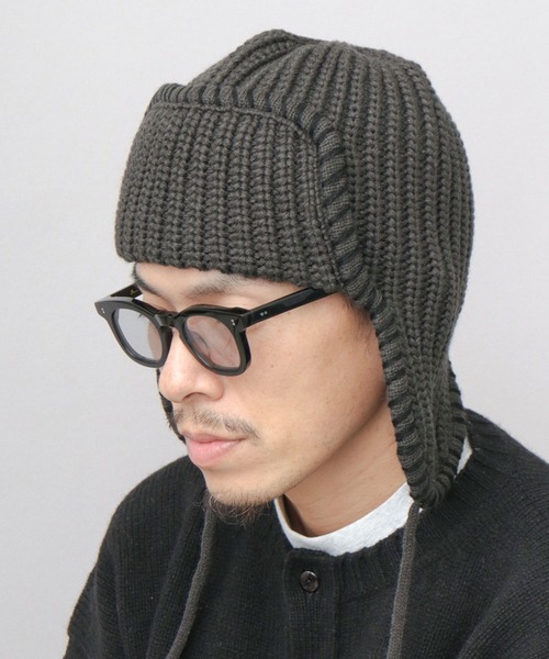 A.M.S.（エーエムエス）の「ステッチ ローゲージ ニットアビエーター ニット帽（ニットキャップ/ビーニー・レディース・グレー/ブラック/ブラウン・FREE）」の7枚目の写真