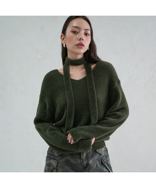 AVANDRESS(アバンドレス )の「Lily Muffler Set Knit - 5COL(ニット/セーター・レディース・ピンク/ブルー/ブラック/カーキ/アイボリー・FREE)」の3枚目の写真