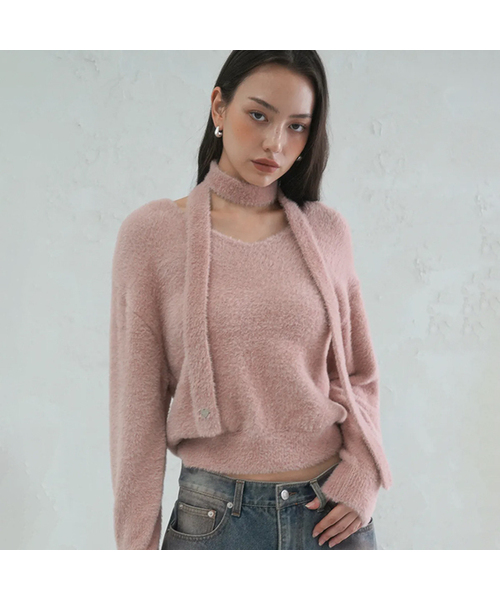 AVANDRESS(アバンドレス )の「Lily Muffler Set Knit - 5COL(ニット/セーター・レディース・ピンク/ブルー/ブラック/カーキ/アイボリー・FREE)」の5枚目の写真