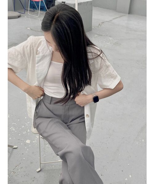 MUSINSA STANDARD WOMAN（ムシンサスタンダードウーマン）の「レディースワイドヒドゥンバンディングスラックス[チャコールグレー]（スラックス・レディース・その他・27/28/29/34/32/30/31/24/25/26）」の12枚目の写真