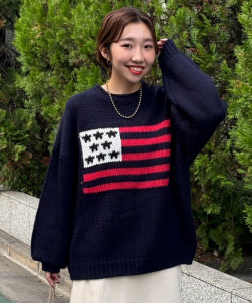 RODEO CROWNS WIDE BOWL（ロデオクラウンズワイドボウル）の「ローゲージジャガードニットトップス（ニット/セーター・レディース・オフホワイト/ブラック/イエロー/ネイビー・FREE）」の3枚目の写真