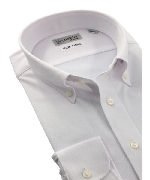 Perfect Suit FActory（パーフェクトスーツファクトリー）の「【完全ノーアイロン】長袖アイシャツ　織柄　ボタンダウン　ホワイト/サックス（ビジネスシャツ・メンズ・サックスブルー/ホワイト・首回り37cm-裄丈80cm/首回り39cm-裄丈82cm/首回り43cm-裄丈86cm/首回り41cm-裄丈84cm/首回り45cm-裄丈86cm/首回り39cm-裄丈80cm/首回り41cm-裄丈82cm）」の2枚目の写真