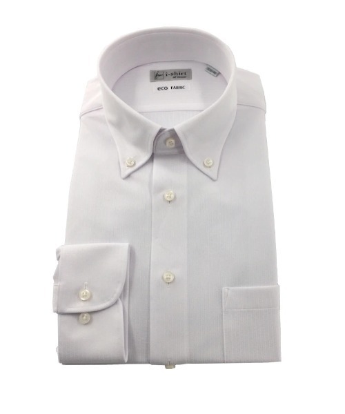 Perfect Suit FActory（パーフェクトスーツファクトリー）の「【完全ノーアイロン】長袖アイシャツ　織柄　ボタンダウン　ホワイト/サックス（ビジネスシャツ・メンズ・サックスブルー/ホワイト・首回り37cm-裄丈80cm/首回り39cm-裄丈82cm/首回り43cm-裄丈86cm/首回り41cm-裄丈84cm/首回り45cm-裄丈86cm/首回り39cm-裄丈80cm/首回り41cm-裄丈82cm）」の4枚目の写真