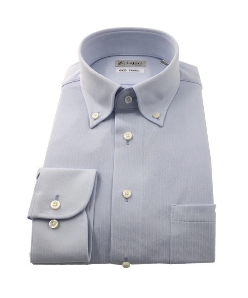 Perfect Suit FActory（パーフェクトスーツファクトリー）の「【完全ノーアイロン】長袖アイシャツ　織柄　ボタンダウン　ホワイト/サックス（ビジネスシャツ・メンズ・サックスブルー/ホワイト・首回り37cm-裄丈80cm/首回り39cm-裄丈82cm/首回り43cm-裄丈86cm/首回り41cm-裄丈84cm/首回り45cm-裄丈86cm/首回り39cm-裄丈80cm/首回り41cm-裄丈82cm）」の6枚目の写真