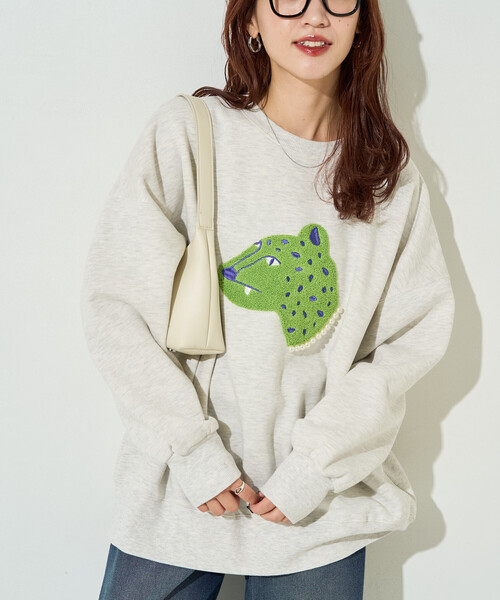 セール】限定展開 レオパード サガラ刺繍 パール 裏起毛 スウェット