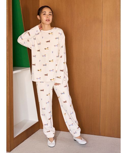 ジェラピケ gelato pique ダックス セットアップ ルームウェア gelato pique（ジェラートピケ）の「ダックスフンド柄ロンT（ルーム