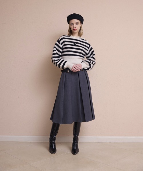 EIMY ISTOIRE（エイミーイストワール）の「ロゴクロップドニットトップス（ニット/セーター・レディース・その他35/ホワイト/ブラック・F）」の6枚目の写真