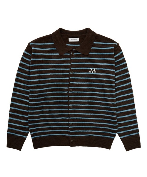 トゥールストライプカラー ニットカーディガン (男女共用)