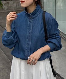 COLLAGE GALLARDAGALANTE | Q.anos/スタンドネック袖リブデニムシャツ/WEB限定カラー展開(シャツ/ブラウス)