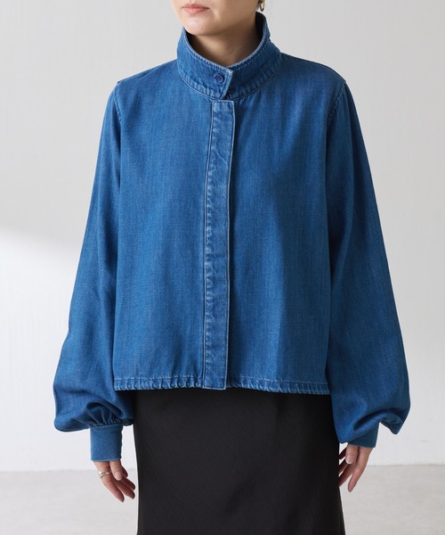 COLLAGE GALLARDAGALANTE（コラージュガリャルダガランテ）の「Q.anos/スタンドネック袖リブデニムシャツ/WEB限定カラー展開（シャツ/ブラウス・レディース・インディゴブルー/ブルー/ベージュ系その他/ベージュ・FREE）」の10枚目の写真