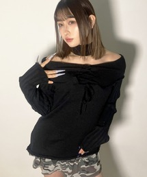 A'GEM/9 × .kom 『.KOMZ/ドットケーオーエムゼット』【Y2K】チョーカーデザイン オフショルダメージニットトップ