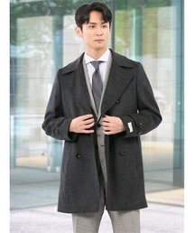 グレー ピーコート quaranciel: メルトン ビッグ カラー Pコート （ライトグレー