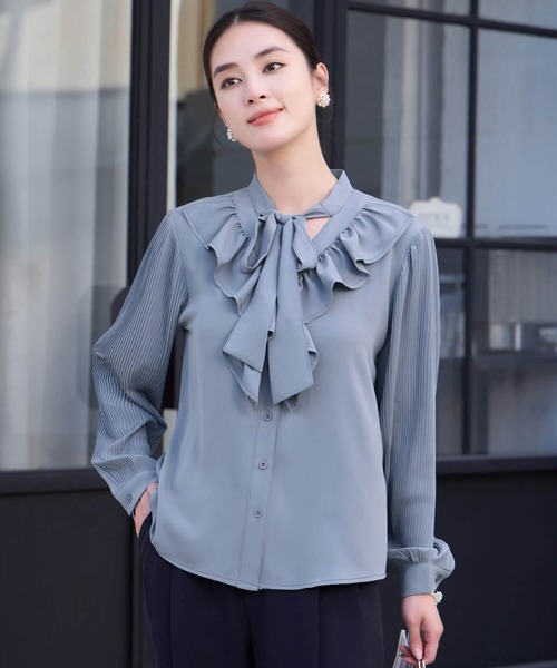 セール】ブラウス ボウタイ フリル 長袖 きれいめ 上品 おしゃれ