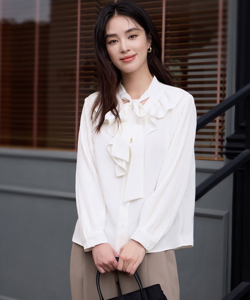 セール】ブラウス ボウタイ フリル 長袖 きれいめ 上品 おしゃれ