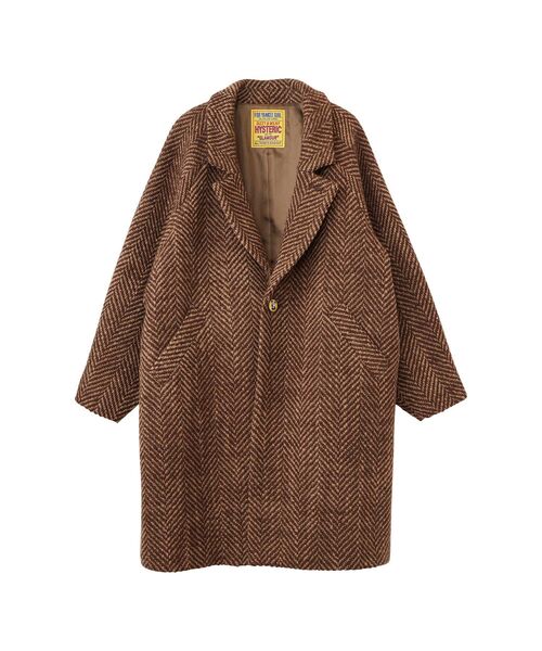 値札付 大きい ヒステリックグラマー チェック ロゴ 刺繍 ウール コート HYSTERIC GLAMOUR（ヒステリックグラマー）の「ヘリンボンウールコート