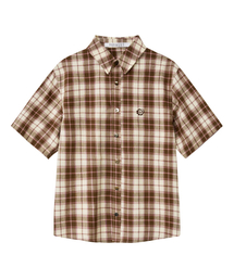 PARAKEET（パラキート）の「スウォールロゴハーフプレイドシャツ（ピンクブラウン）（シャツ/ブラウス）」