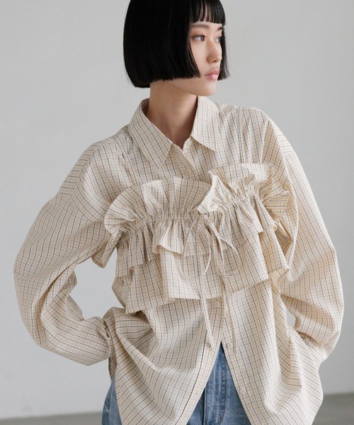 LOWRYS FARM（ローリーズファーム）の「チェックフリルビスチェ　638585（キャミソール・レディース・グレー/ブラック/ブラウン・FREE）」の3枚目の写真