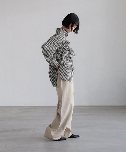 LOWRYS FARM（ローリーズファーム）の「チェックフリルビスチェ　638585（キャミソール・レディース・グレー/ブラック/ブラウン・FREE）」の5枚目の写真